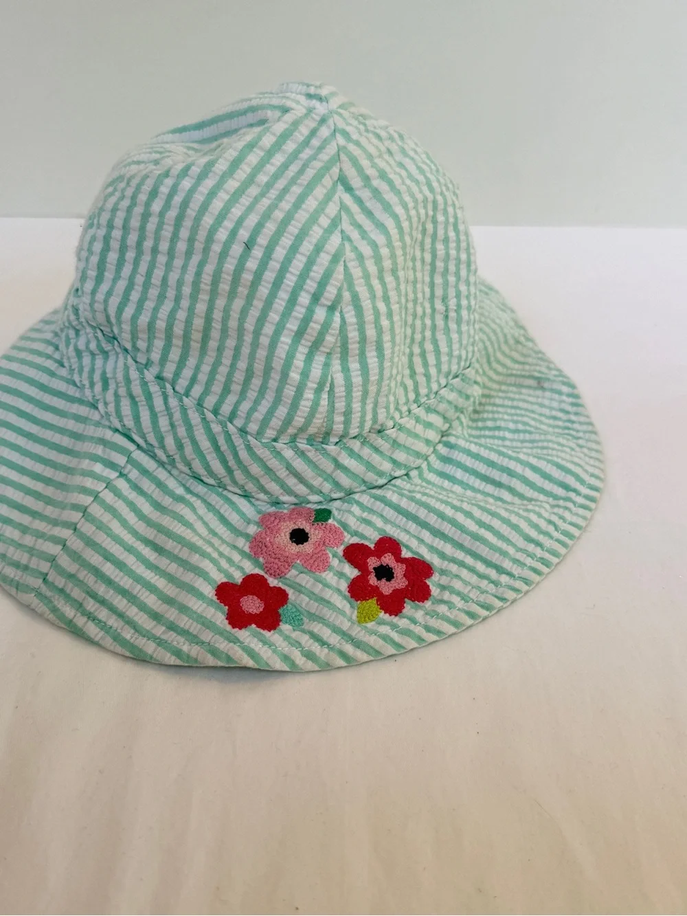 Gymboree Toddler Wildflower Fields Sun Hat 2T-3T seersucker, floral embroidered